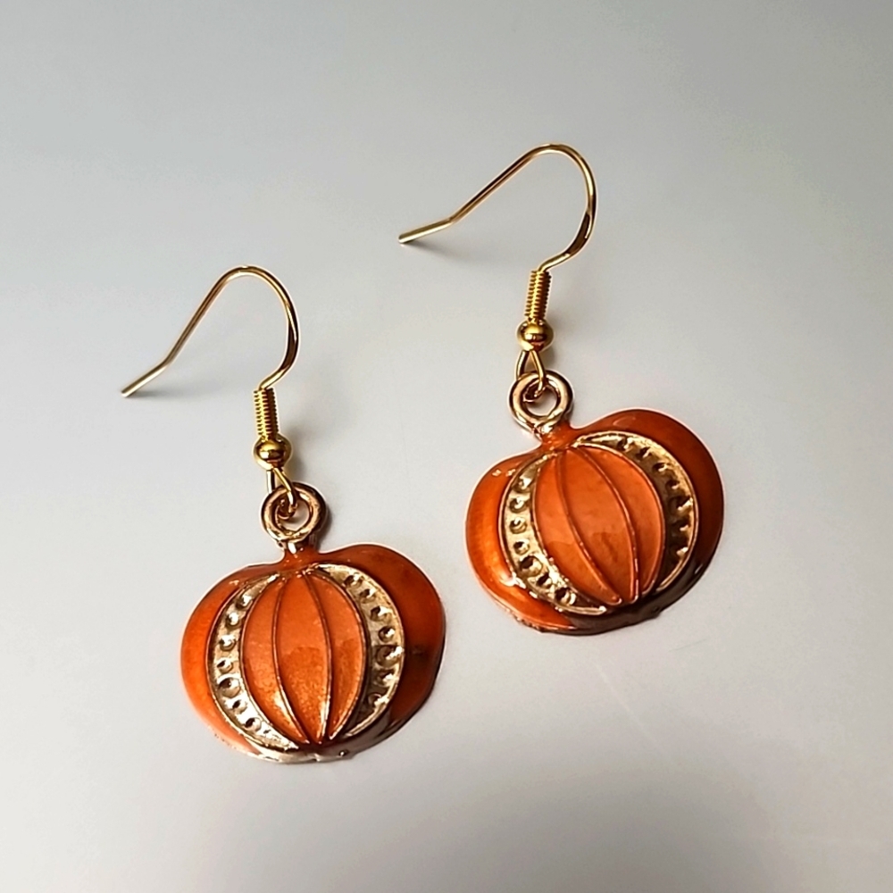 3D Harvest Pumpkin Dangle Earrings 925 Sterling Post